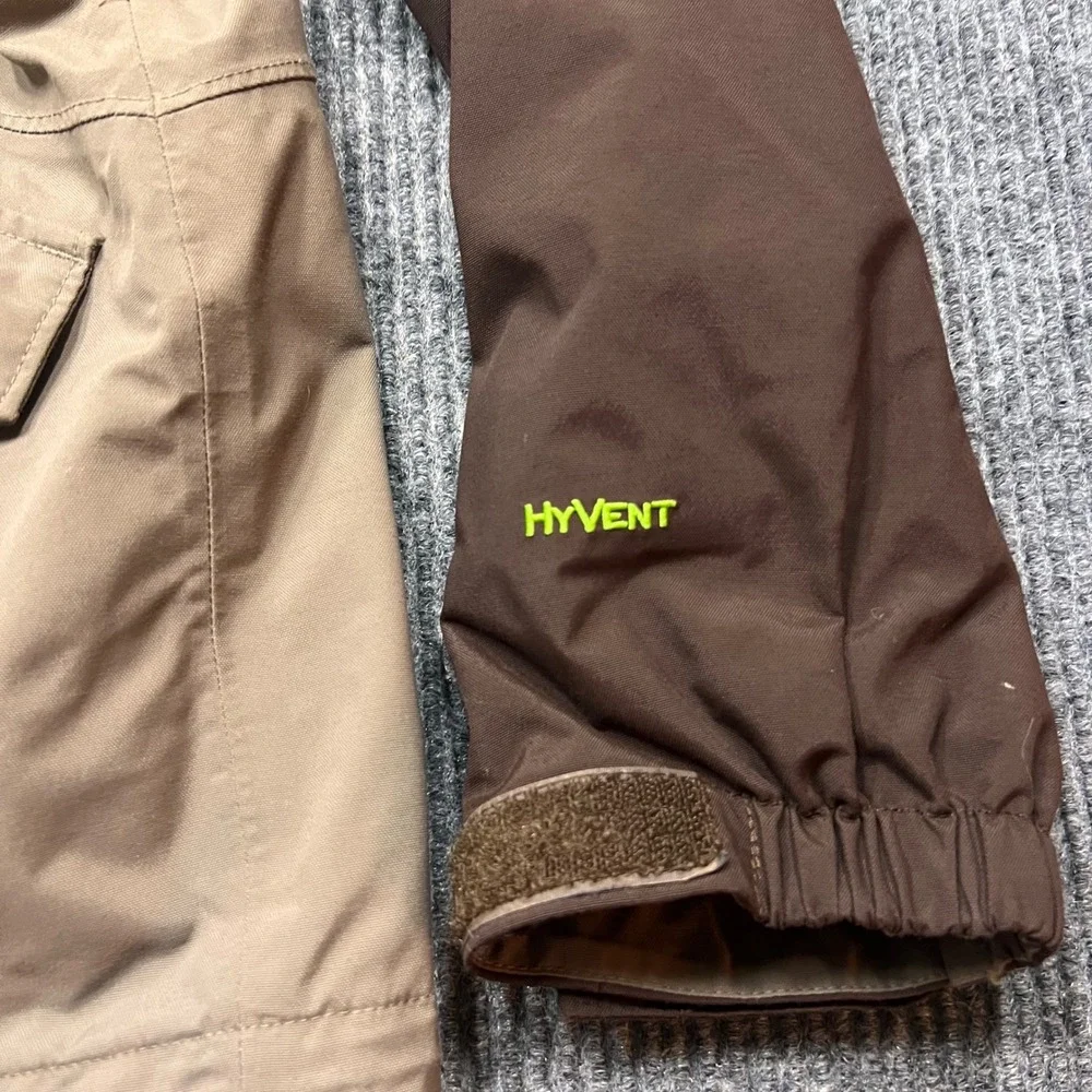 The North Face HyVent Ski Jacket Mens Brown Hooded Shell Small Waterproof Zip